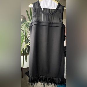 Vince Camuto black minidress with feather fringe, women’s size 10